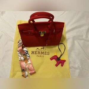 Fashion Red Italian Leather Birkin 30 Handbag With Gold Mono Hardware